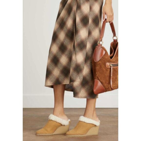 Isabel Marant Takita Shearling Suede Wedge Mule Slide On Shoes Size 37 - Picture 2 of 16